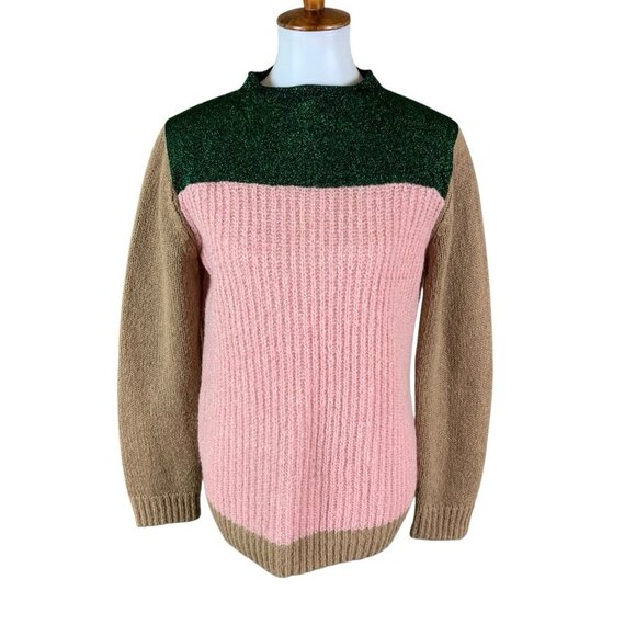 Scotch And Soda Maison Scotch Colorblock Knit Sweater Green Pink Tan Medium - Picture 1 of 8